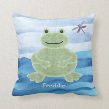 Personalisiertes grünes Froschkissen mit Libellen