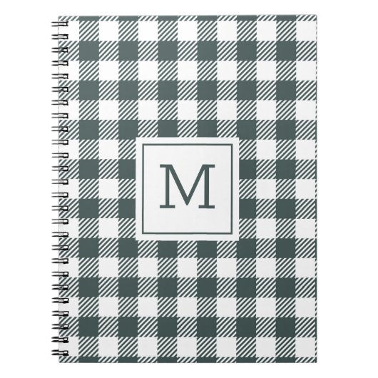 Personalisiertes grünes Gingham-Karo-Monogramm Notizblock (Vorderseite)