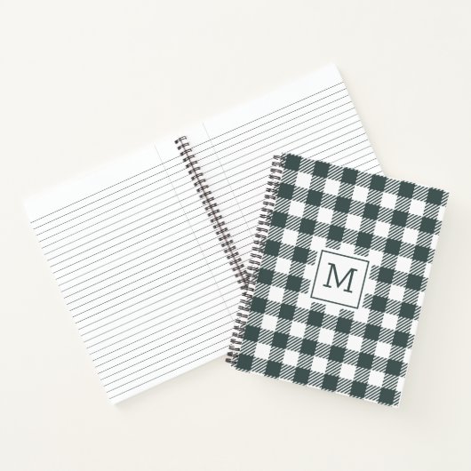Personalisiertes grünes Gingham-Karo-Monogramm Notizblock (Innenseite)