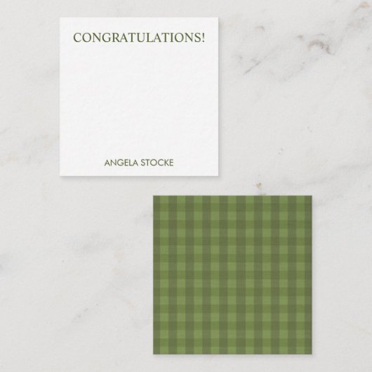 Personalisiertes grünes Gingham Mitteilungskarte (Vorne/Hinten)