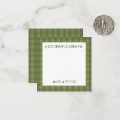 Personalisiertes grünes Gingham Mitteilungskarte (Vorderseite/Rückseite Beispiel)