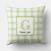 Personalisiertes grünes Gingham-Monogramm-Kinderzi Kissen (Rückseite)