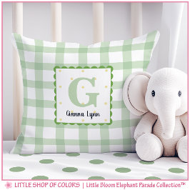 Personalisiertes grünes Gingham-Monogramm-Kinderzi Kissen