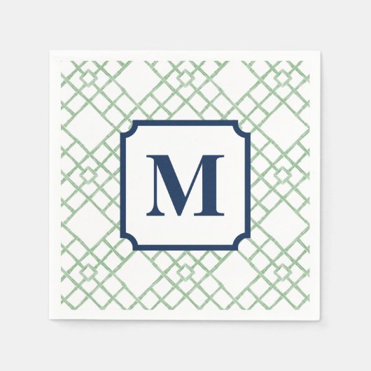 Personalisiertes grünes Gitter-Monogramm Serviette (Vorderseite)