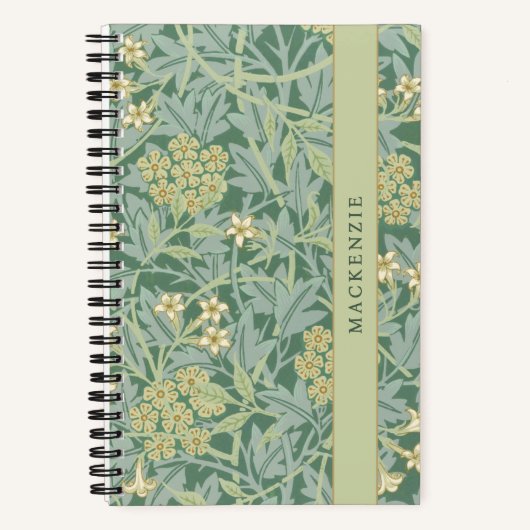 Personalisiertes grünes Jasmin-Blumenmuster Notizblock (Vorderseite)