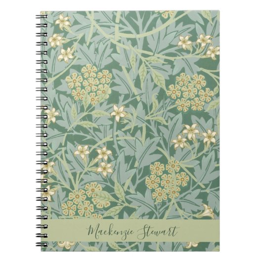 Personalisiertes grünes Jasmin-Blumenmuster Notizblock (Vorderseite)