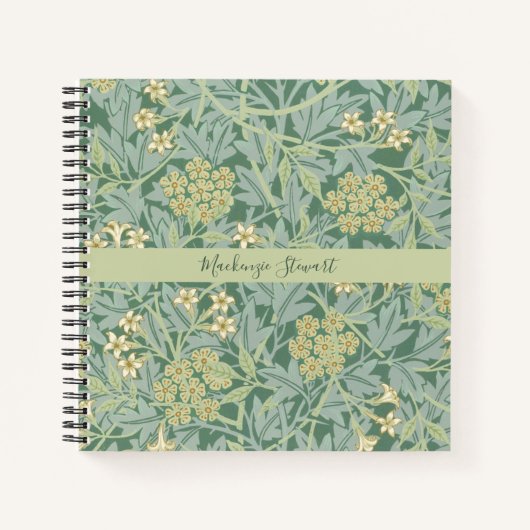 Personalisiertes grünes Jasmin-Blumenmuster Notizblock (Vorderseite)