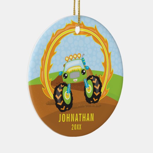 Personalisiertes Grünes Monster Truck Boys Weihnac Keramik Ornament (Rechts)