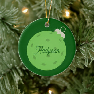 Personalisiertes grünes Pickleball-Weihnachten Keramik Ornament