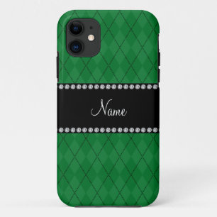 Personalisiertes grünes Rautennamensmuster Case-Mate iPhone Hülle