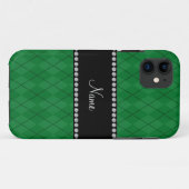 Personalisiertes grünes Rautennamensmuster Case-Mate iPhone Hülle (Rückseite (Horizontal))