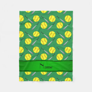 Personalisiertes grünes Softballnamensmuster Fleecedecke