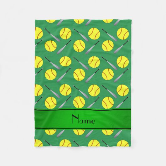 Personalisiertes grünes Softballnamensmuster Fleecedecke (Vorderseite)