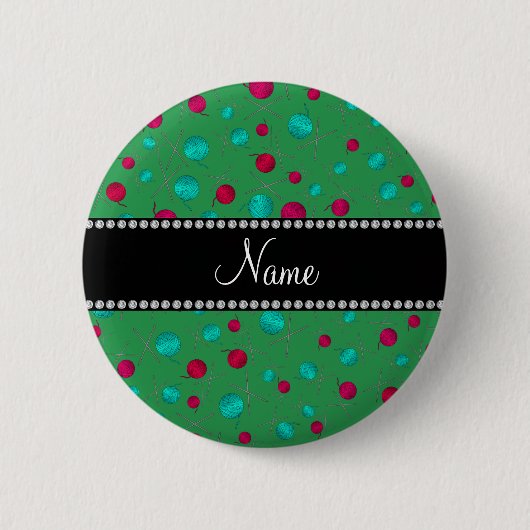 Personalisiertes grünes strickendes Namensmuster Button (Vorderseite)
