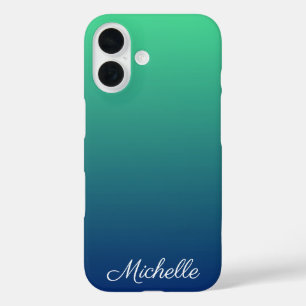Personalisiertes grünes und blaues Ombre iPhone 16 Hülle
