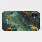 Personalisiertes Grünes und goldenes Waldmarmor Case-Mate iPhone Hülle (Rückseite (Horizontal))