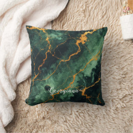 Personalisiertes Grünes und goldenes Waldmarmor Kissen