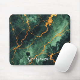 Personalisiertes Grünes und goldenes Waldmarmor Mousepad