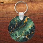Personalisiertes Grünes und goldenes Waldmarmor Schlüsselanhänger (Rückseite)