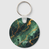 Personalisiertes Grünes und goldenes Waldmarmor Schlüsselanhänger (Rückseite)
