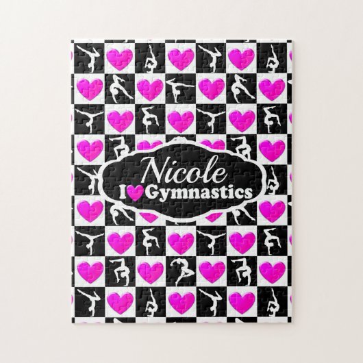 Personalisiertes GYMNNAST-DESIGN MIT PINK UND SCHW Puzzle (Vertikal)