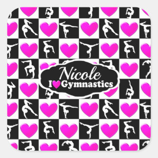 Personalisiertes GYMNNAST-DESIGN MIT PINK UND SCHW Quadratischer Aufkleber