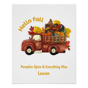 Personalisiertes Hallo Herbst Roter LKW Herbsternt Poster