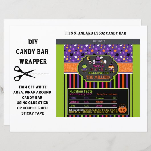 Personalisiertes Halloween Candy Bar Wrapper (Vorne/Hinten)