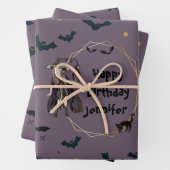 Personalisiertes Halloween-Fledermausmuster Geschenkpapier Set (Beispiel)