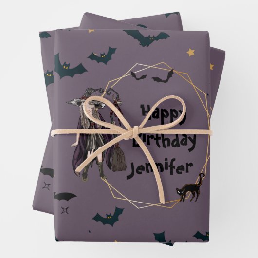 Personalisiertes Halloween-Fledermausmuster Geschenkpapier Set (Beispiel)