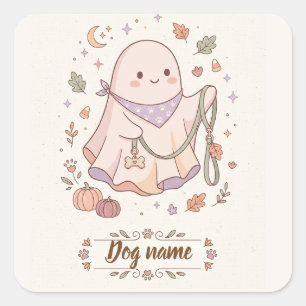 personalisiertes Halloween-Hundemutter-Geist Quadratischer Aufkleber