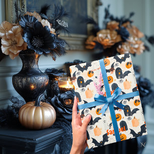 Personalisiertes Halloween-Kürbis- und Fledermaus- Geschenkpapier
