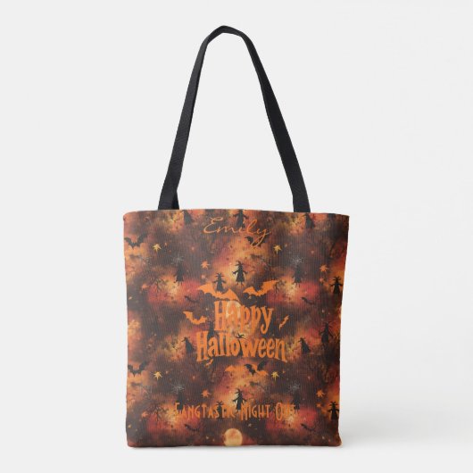 Personalisiertes Halloween mit Fledermäusen, Hexen Tasche (Rückseite)