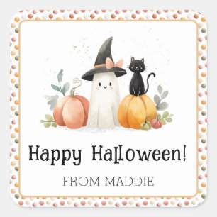 Personalisiertes Halloween mit Geist und schwarzer Quadratischer Aufkleber