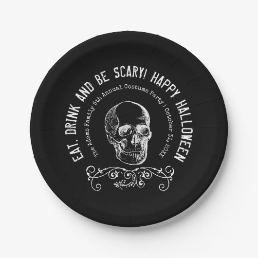 Personalisiertes Halloween-Party aus Schwarzweiß Pappteller (Vorderseite)