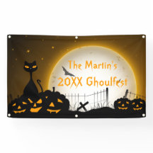 Personalisiertes Halloween-Party Banner Katzenpump