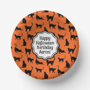 Personalisiertes Halloween-Party Orange Black Cat Pappteller