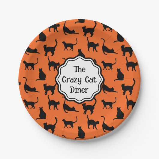 Personalisiertes Halloween-Party Orange Black Cat Pappteller (Vorderseite)