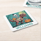 Personalisiertes Halloween Skeleton Riding Dinosau Rechteckiger Pappuntersetzer (angewinkelt)