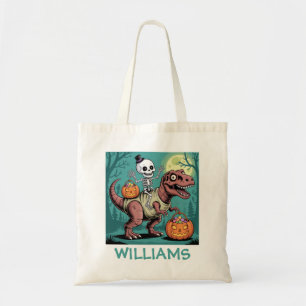 Personalisiertes Halloween Skeleton Riding Dinosau Tragetasche