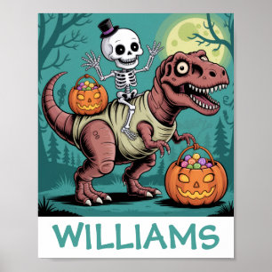 Personalisiertes Halloween-Skelett auf Dinosaurier Poster