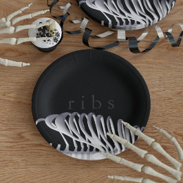 Personalisiertes Halloween Skeletter Ribs Schwarz- Pappteller