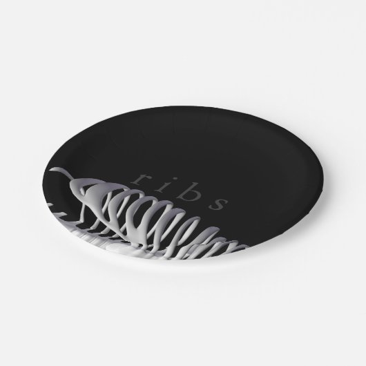 Personalisiertes Halloween Skeletter Ribs Schwarz- Pappteller (Schrägansicht)