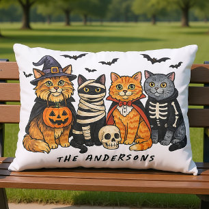 Personalisiertes Halloween Spooky Cats Family Mono Kissen Für Draußen
