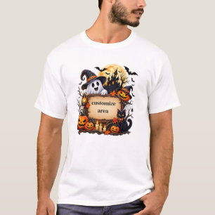 Personalisiertes Halloween Spukhaus Geist Kürbis T-Shirt