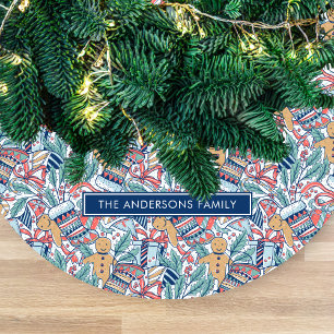 Personalisiertes Hand-Dwan-Weihnachts-Themenmuster Fleece Weihnachtsbaumdecke