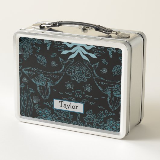 Personalisiertes handgezogenes Meeresleben Metall Brotdose (Rückseite)