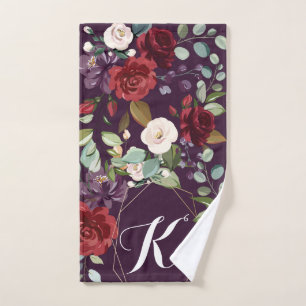 Personalisiertes Handtuch Pflaume Lila Rosen Gold 