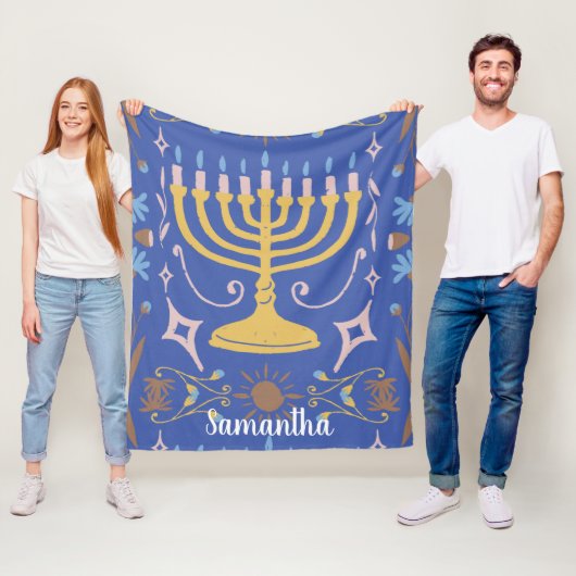 Personalisiertes Hanukkah-Muster Fleecedecke (Beispiel)