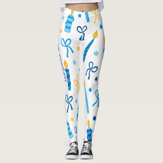 Personalisiertes Hanukkah Muster Niedlich Workout Leggings (Vorderseite)
